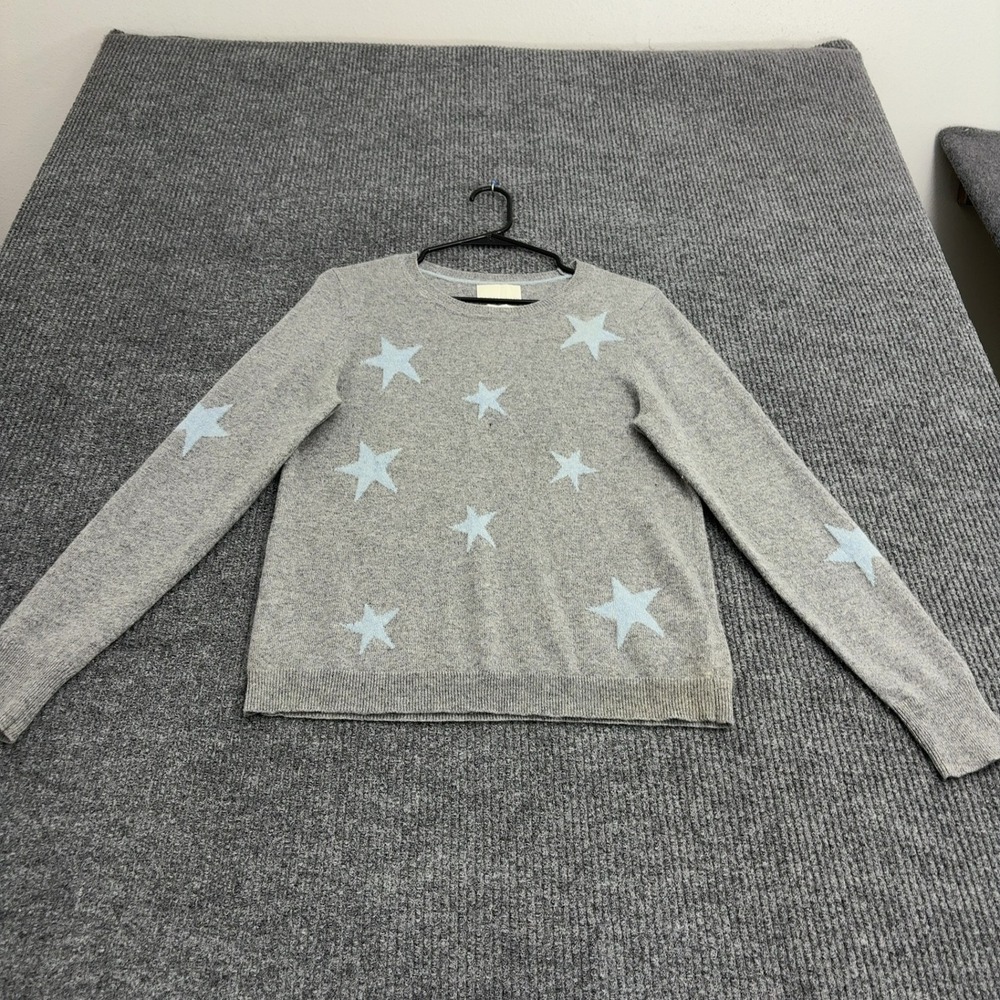 Cynthia Rowley Sweater Womens M Gray Cashmere Star Print Crew Neck Casual Style
